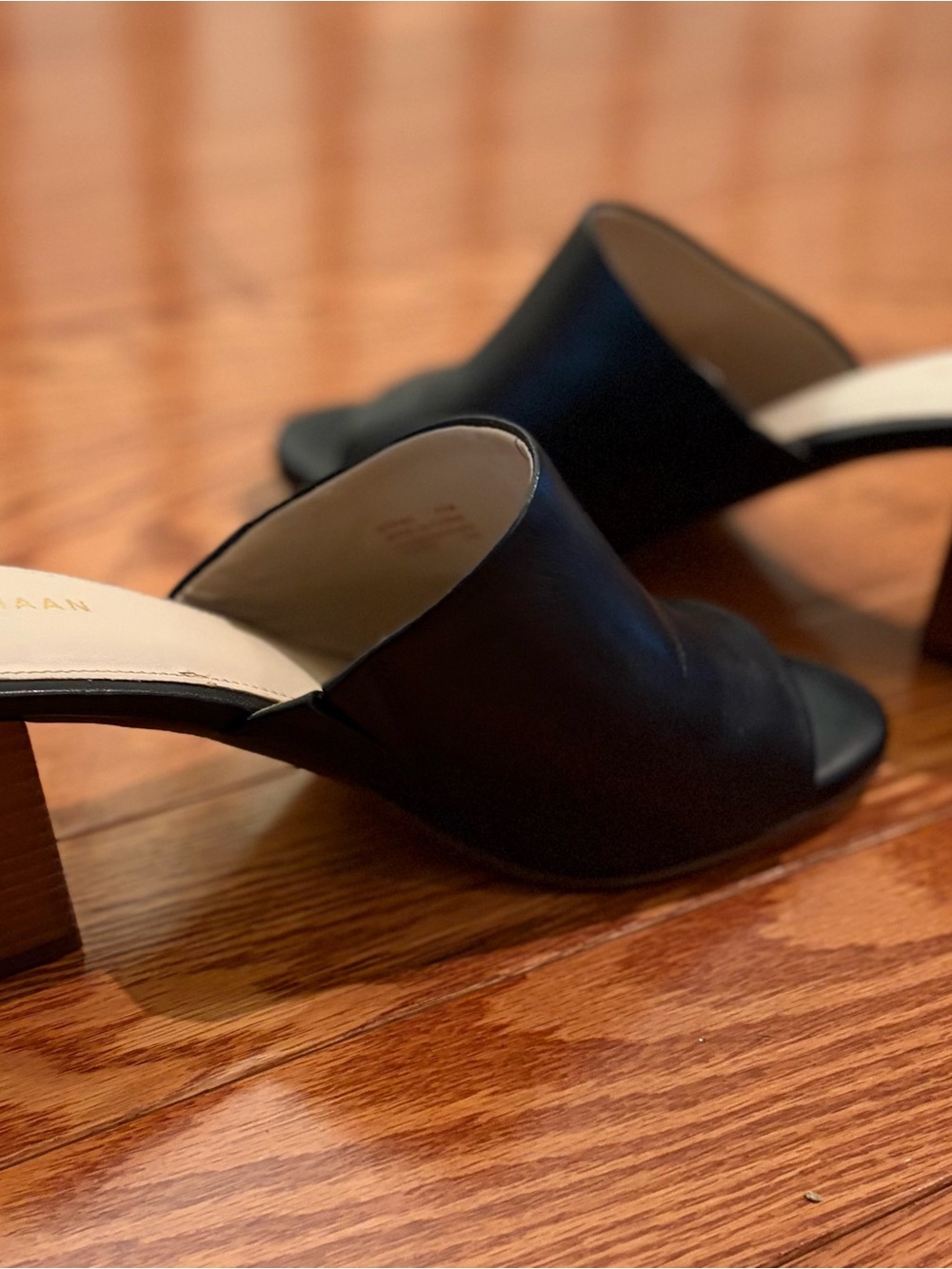 Cole Haan Black Leather Open-Toe Block Heel Mules - Women Sz 7.5
